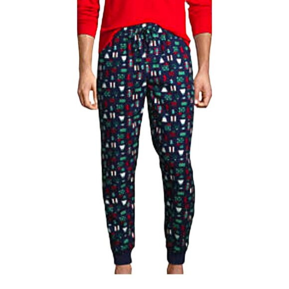 Mens Lands' End Flannel Jogger Pajama Lounge Pants Blue Presents XL NWT JJ1779 - Picture 6 of 6